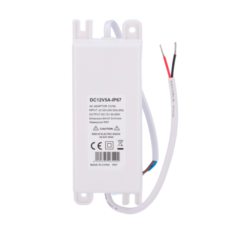 DC12V5A-IP67 - Alimentatore - Uscita DC 12 V 5 A - Uscita AC 230V 50Hz - Waterproof IP67 - Protezione: Sovraccarico/Sovratension