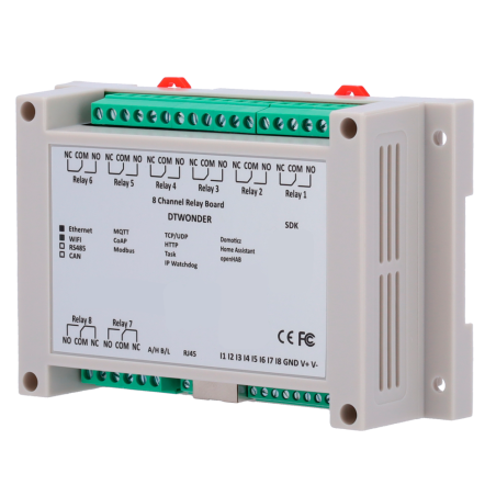DT-R008 - Modulo di acquisizione e controllo dati - 8 ingressi digitali | 8 uscite relè (NO/NC) - Protocolli: Modbus/TCP, TCP/IP