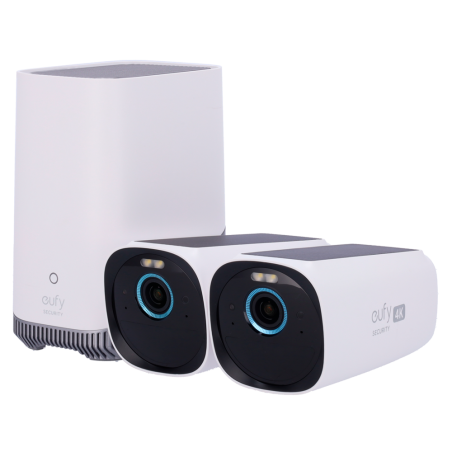 EUFY-CAM3-S330 - Kit 2 Telecamere 4K solare + 1 HomeBase 3 - Rilevamento di persone, animali domestici e veicoli - HomeBase WiFi