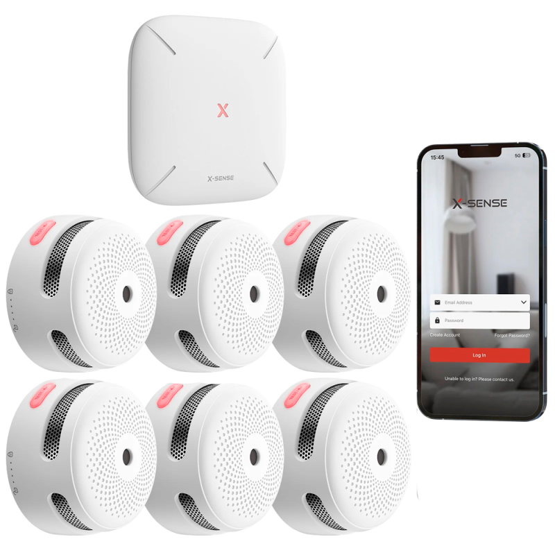 FS61 - Kit di rilevamento antincendio standalone X-Sense - Include 6 rilevatori di fumo XS01-M e Hub SBS50 - Connessione all'HUB
