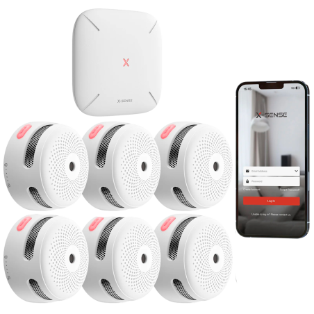 FS61 - Kit di rilevamento antincendio standalone X-Sense - Include 6 rilevatori di fumo XS01-M e Hub SBS50 - Connessione all'HUB