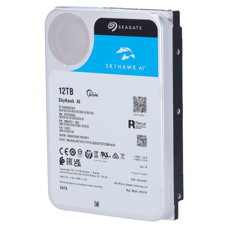 HD12TB-S-AI - Hard Disk Seagate Skyhawk AI - Capacità 12 TB - Interfaccia SATA 6 GB/s - Fino a 32 trasmissioni di intelligenza a