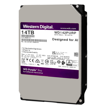 HD14TB - Hard Disk Western Digital - Capacità 14 TB - Interfaccia SATA 6 GB/s - Modello WD142PURP - Speciale per Videoregistrato