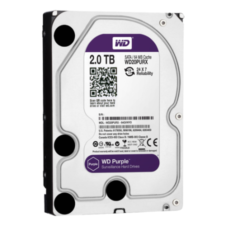 HD2TB - Hard Disk - Capacità 2 TB - Interfaccia SATA 6 GB/s - Modello WD20PURX - Speciale per Videoregistratori - Da solo o inst