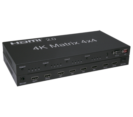 HDMI-MATRIX-4X4-4K - Moltiplicatore di segnale HDMI - 4 entrate HDMI - 4 uscite HDMI - Fino a 4K (entrata e uscita) - Consente i