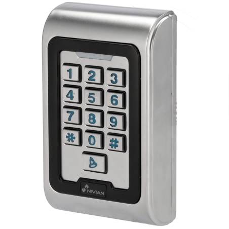 NV-ACCESS-PIN-RFID-W - Controllo accessi autonomo - Accesso tramite scheda EM, PIN e APP - Uscita relè, pulsante e campanello - 