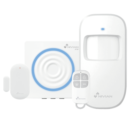 NVS-ALARM1-W - Nivian Smart Alarm Kit - Centrale/Sirena + PIR + Contatto Magnetico + Telecomando - Centrale con comunicazione Wi