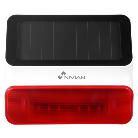 NVS-S8A-U1 - Nivian Smart - Sirena solare per esterni - Alimentazione solare e batteria di riserva - Flash di avviso/Sirena 95dB