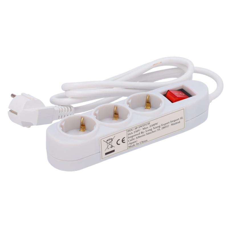 PDU-3P-SWITCH - Ciabatta di alimentazione - 3 uscite fino a 250VAC / 16 A max. - Interruttore on/off - Colore bianco PDU-3P-SWITCH - Ciabatta di alimentazione - 3 uscite fino a 250VAC / 16 A max. - Interruttore on/off - Colore bianco