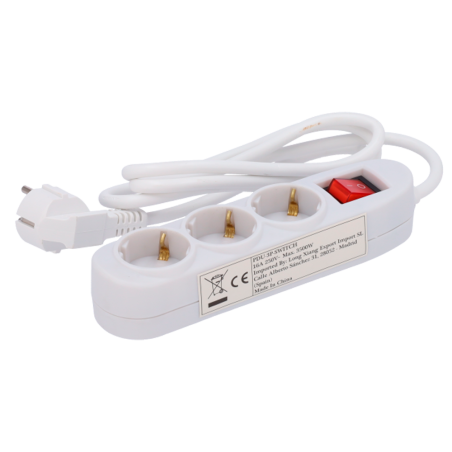 PDU-3P-SWITCH - Ciabatta di alimentazione - 3 uscite fino a 250VAC / 16 A max. - Interruttore on/off - Colore bianco