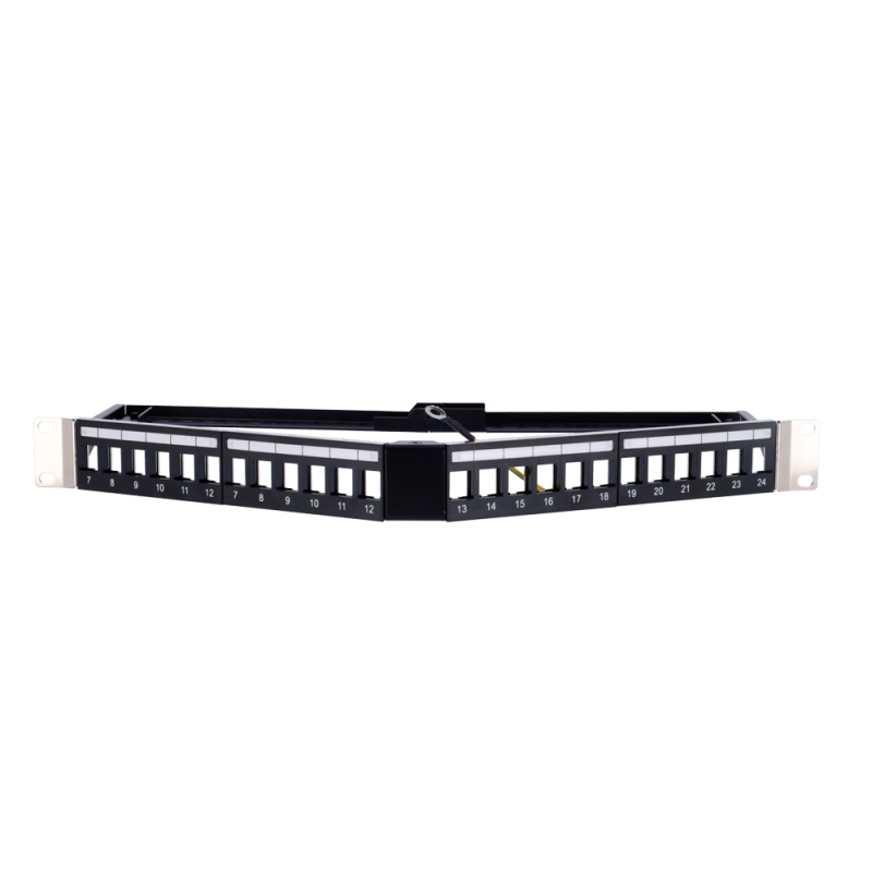 PP-A24FTP - Patch panel angolare vuoto - 24 porte FTP - Formato per rack 1U - Senza elettronica - Barra per fissaggio cavi inclu PP-A24FTP - Patch panel angolare vuoto - 24 porte FTP - Formato per rack 1U - Senza elettronica - Barra per fissaggio cavi inclu