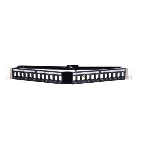 PP-A24FTP - Patch panel angolare vuoto - 24 porte FTP - Formato per rack 1U - Senza elettronica - Barra per fissaggio cavi inclu