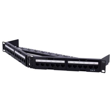 PP-A24UTP6 - Patch panel angolare di 24 porte UTP - Ammette cavi fino a CAT6 - Formato per rack 1U - Dimensione 1 U per facilita
