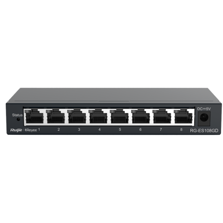 RG-ES108GD - Reyee Switch da Tavolo - Alloggiamento in Metallo - 8 porte RJ45 - Velocità 10/100/1000 Mbps - Plug and Play - Tecn