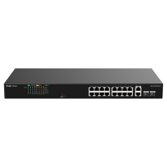 RG-ES118FGS-LP - Reyee Switch PoE da Tavolo - Alloggiamento in Metallo - Montaggio su Rack - 16 Porte RJ45 10/100 Mbps + 2 Uplin