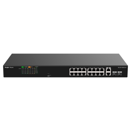 RG-ES118FGS-LP - Reyee Switch PoE da Tavolo - Alloggiamento in Metallo - Montaggio su Rack - 16 Porte RJ45 10/100 Mbps + 2 Uplin