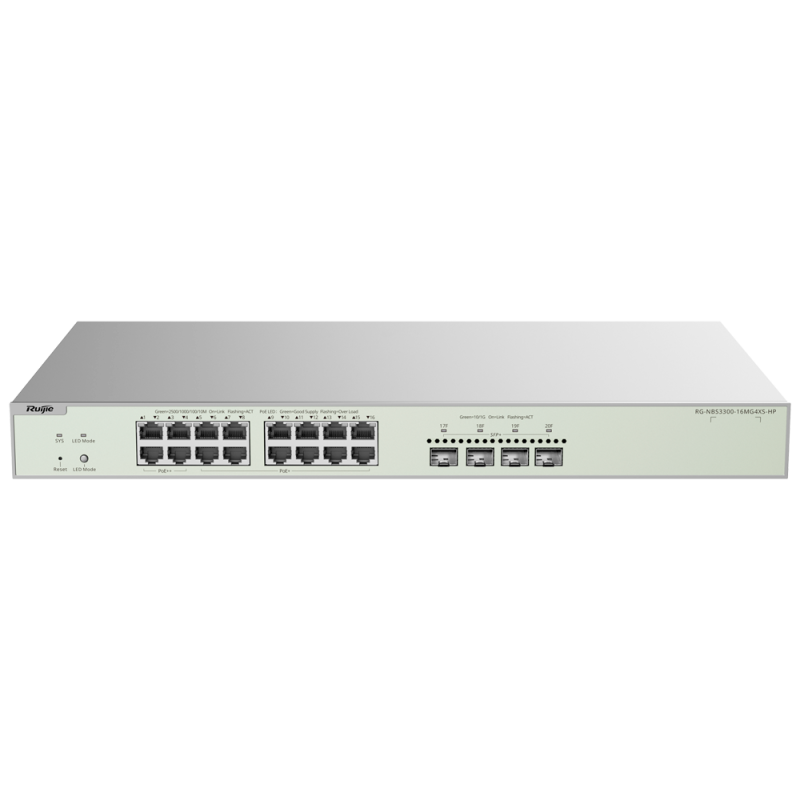 RG-NBS3300-16MG4XS-HP - Reyee Switch PoE Cloud Layer 2 - 16 porte PoE MultiGigabit+ 4 10Gbps SFP+ - PoE 802.3af/at/bt fino a 90w