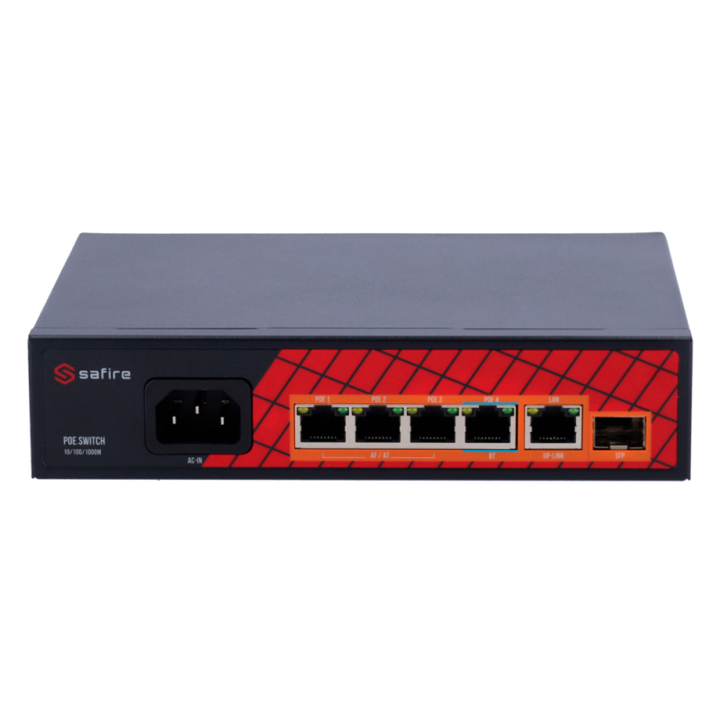 SF-SW0604HIPOE-GF-65 - Safire Switch Hi-PoE - 4 porte PoE + 1 Uplink RJ45 + 1 Uplink SFP - Velocità porte Gigabit 10/100/1000Mbp SF-SW0604HIPOE-GF-65 - Safire Switch Hi-PoE - 4 porte PoE + 1 Uplink RJ45 + 1 Uplink SFP - Velocità porte Gigabit 10/100/1000Mbp