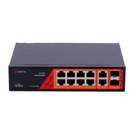 SF-SW1208HIPOE-GF-120 - Safire Switch Hi-PoE - 8 porte PoE + 2 SFP + 2 RJ45 - Velocità porte Gigabit 10/100/1000Mbps - 6 Porte P