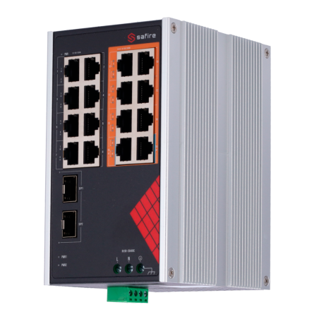 SF-SWI1808HIPOE-GF-AC-130-DIN - Safire Switch Industriale Alimentazione AC e DC - 16 porte Gigabit + 2 SFP Gigabit - 6 Porte PoE