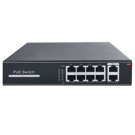 SW1008POE-G-120-E - Switch PoE - 8 porte RJ45 + 2 RJ45 Uplink - Velocità della porta 10/100/1000 Mbps - 8 Porte PoE 802.3af/at f