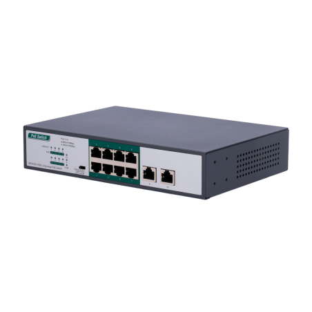 SW1008POE-H-800M-120W - Switch PoE - 8 porte PoE FE + 2 GE - Velocità 8 x10/100Mbps + 2 x10/100/1000Mbps - 8 porte PoE+ fino a 8
