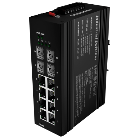 SW1208HIPOE-MGF-240-DIN - Switch PoE White Label - Montaggio su guida DIN - 8 Porte Gigabit + 4 SFP Gigabit - 90W porte 1 e 2 /