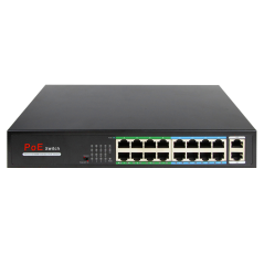 SW1816POE-160-E - Switch PoE - 16 porte RJ45 + 2 RJ45 Uplink - 16x 10/100Mbps + 2x 10/100/1000Mbps - 16 Porte PoE 802.3af/at fin