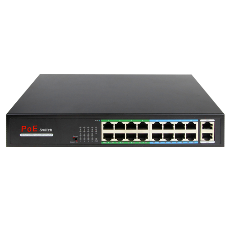 SW1816POE-160-E - Switch PoE - 16 porte RJ45 + 2 RJ45 Uplink - 16x 10/100Mbps + 2x 10/100/1000Mbps - 16 Porte PoE 802.3af/at fin