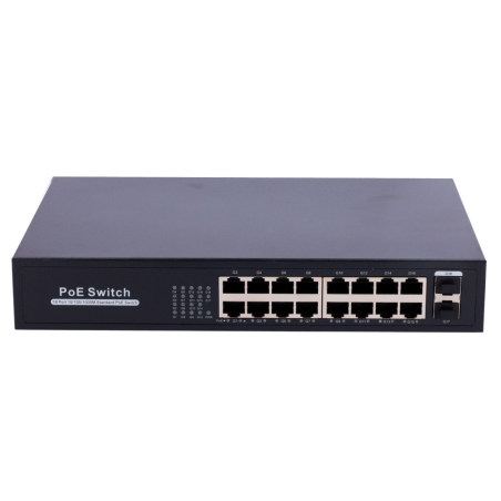 SW1816POE-GF-250-E - Switch PoE - 16 porte RJ45 + 2 SFP Uplink - 16x 10/100/1000Mbps + 2x 10/100/1000Mbps - 16 Porte PoE 802.3af