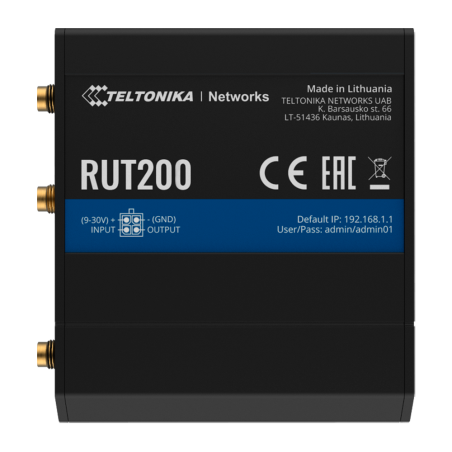 TK-RUT200 - Teltonika Router 4G Industriale - 2 porte Ethernet RJ45 Fast Ethernet - 4G (LTE) Cat 4 fino a 150Mbps - 1x Ingresso/