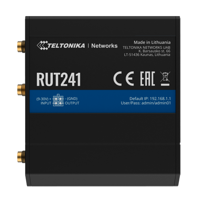 TK-RUT241 - Teltonika Router 4G Industriale - 2 porte Ethernet RJ45 Fast Ethernet - 4G (LTE) Cat 4 fino a 150Mbps - 1x Ingresso/ TK-RUT241 - Teltonika Router 4G Industriale - 2 porte Ethernet RJ45 Fast Ethernet - 4G (LTE) Cat 4 fino a 150Mbps - 1x Ingresso/