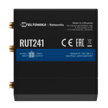TK-RUT241 - Teltonika Router 4G Industriale - 2 porte Ethernet RJ45 Fast Ethernet - 4G (LTE) Cat 4 fino a 150Mbps - 1x Ingresso/