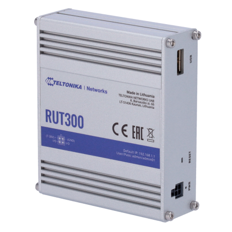 TK-RUT300 - Teltonika Router Industriale - 5 porte Ethernet RJ45 Fast Ethernet - USB 2.0 - 2x Ingressi + 2 Uscite Digitali - All