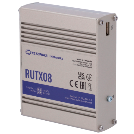 TK-RUTX08 - Teltonika Router Industriale - 4 porte Ethernet RJ45 Gigabit - USB 2.0 - Ingresso/Uscita Digitale - Alloggiamento in