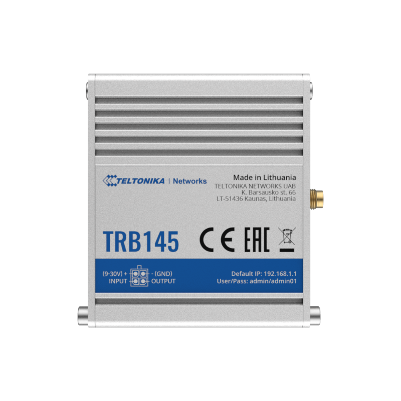 TK-TRB145 - Teltonika Gateway 4G Industrial - 4G Cat 1 / 3G / 2G - Porta RS485 - Connettore Micro USB - Design compatto TK-TRB145 - Teltonika Gateway 4G Industrial - 4G Cat 1 / 3G / 2G - Porta RS485 - Connettore Micro USB - Design compatto