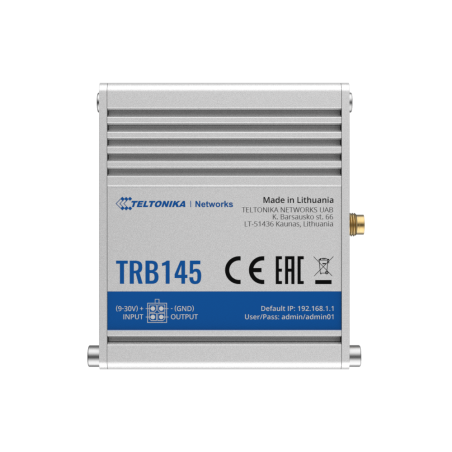 TK-TRB145 - Teltonika Gateway 4G Industrial - 4G Cat 1 / 3G / 2G - Porta RS485 - Connettore Micro USB - Design compatto
