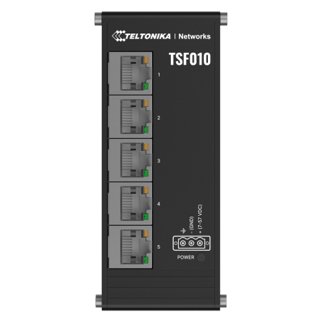 TK-TSF010 - Teltonika Switch Unmanaged Industriale - 5 porte Ethernet RJ45 Fast Ethernet - Robusto alloggiamento in alluminio an