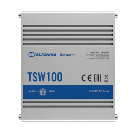 TK-TSW100 - Teltonika Switch PoE Unmanaged Industriale - 5 porte Ethernet RJ45 Gigabit - 4 Porte Ethernet PoE+ 802.3af/at - Fino