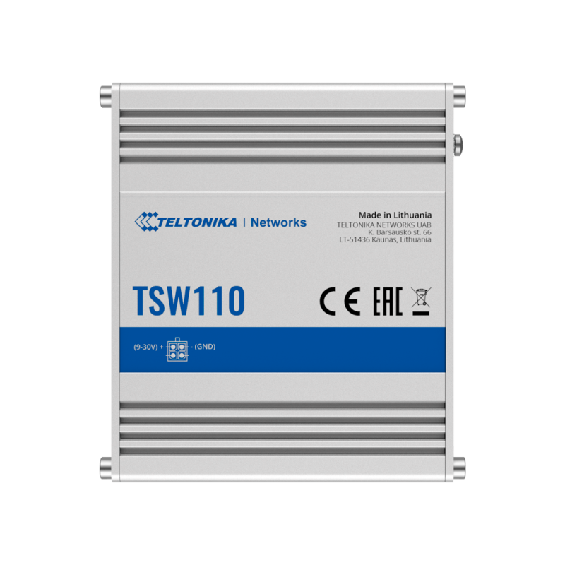 TK-TSW110 - Teltonika Switch Unmanaged Industriale - 5 porte Ethernet RJ45 Gigabit - Robusto Alloggiamento in Alluminio - Plug a TK-TSW110 - Teltonika Switch Unmanaged Industriale - 5 porte Ethernet RJ45 Gigabit - Robusto Alloggiamento in Alluminio - Plug a