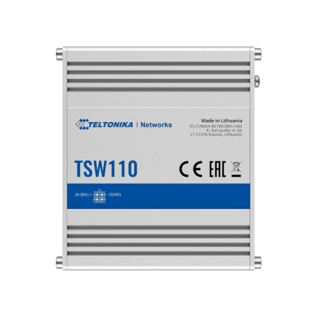 TK-TSW110 - Teltonika Switch Unmanaged Industriale - 5 porte Ethernet RJ45 Gigabit - Robusto Alloggiamento in Alluminio - Plug a