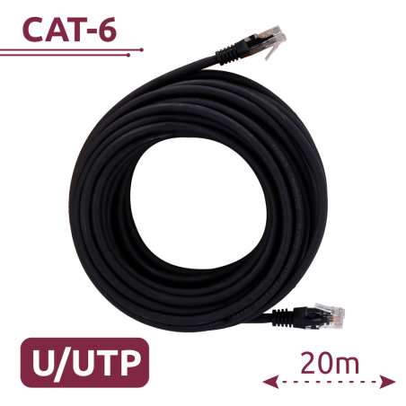 UTP6-H-20BK - Cavo UTP - Ethernet - Connettori RJ45 - Categoria 6 - 20 m - Colore nero