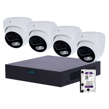UV-NVRKIT108T-4 - Kit di videosorveglianza Uniarch - NVR a 8 canali IP | 1 TB HDD - 4 Telecamere Turret IP67 - Plug &amp Play |