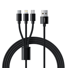 VG-V303 - Veger - Cavo USB 3 in 1 - USB-A a USB-C, Lightning e Micro-USB - Guaina in metallo, Nylon intrecciato - Lunghezza 1.5m