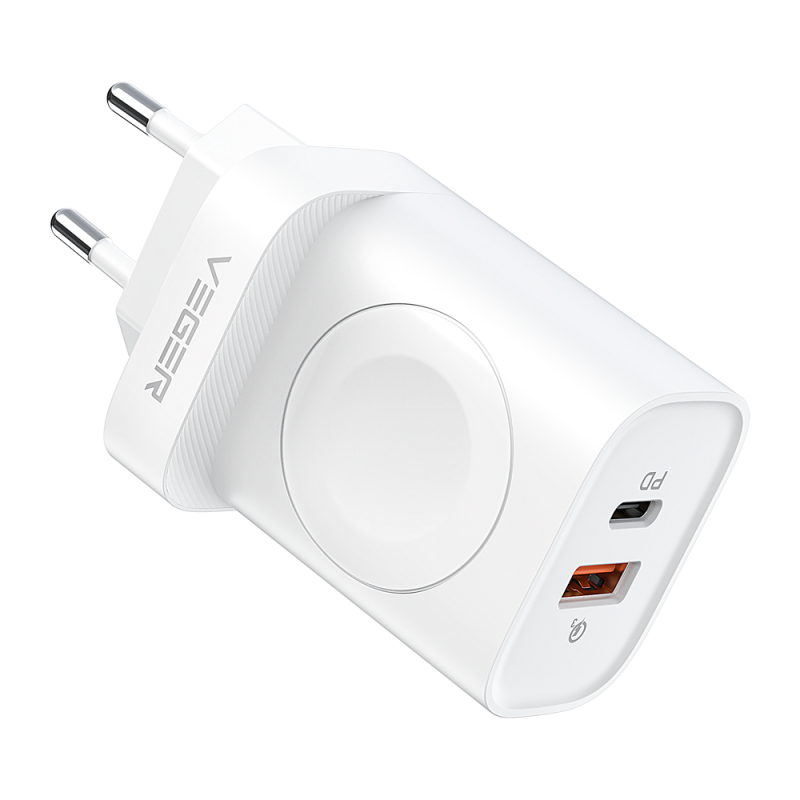 VG-W002E - VEGER - Caricabatterie USB e wireless (per iWatch) - Potenza 25W - Ricarica veloce 22.5W - Uscite USB-A, USB-C e wire