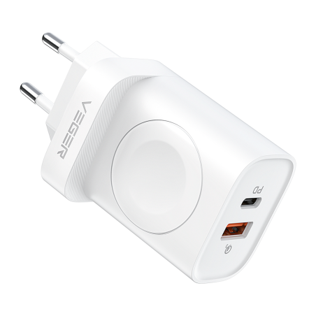 VG-W002E - VEGER - Caricabatterie USB e wireless (per iWatch) - Potenza 25W - Ricarica veloce 22.5W - Uscite USB-A, USB-C e wire