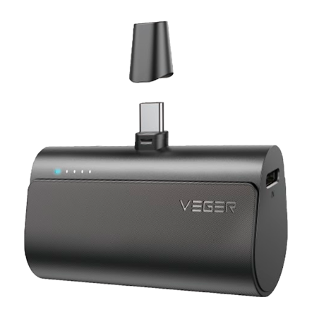 VG-W0556 - VEGER Mini Power bank con LED di ricarica - Capacità 5000mAh - Ingresso USB-C, Connettore USB-C - Uscita Connettore U
