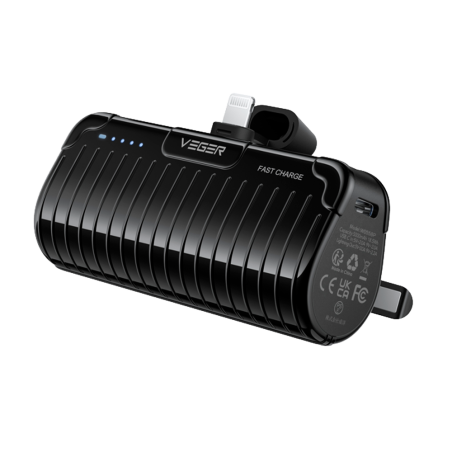 VG-W0558P - VEGER Mini Power bank con LED di ricarica - Capacità 5000mAh - Ingresso USB-C - Uscita connettore Lightning - Carica