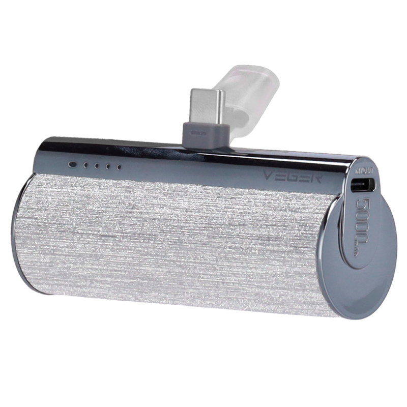 VG-W0573-S - VEGER Mini Power bank con LED di ricarica - Capacità 5000mAh - Ingresso USB-C - Uscita USB-C, Connettore USB-C - Ca