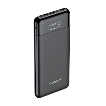 VG-W1087 - VEGER Power bank con display LCD - Capacità 10000mAh - Ingressi USB-C, Micro USB - Uscite USB-C, USB-A - Carica 2 dis